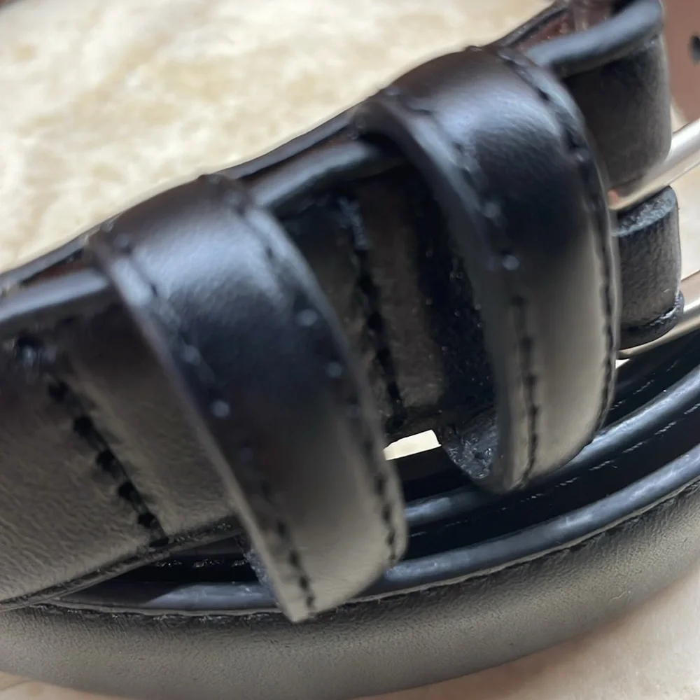 Lands’ End Belt Cow Leather The Outfitters Black Size 56 Silver Buckle Classic
